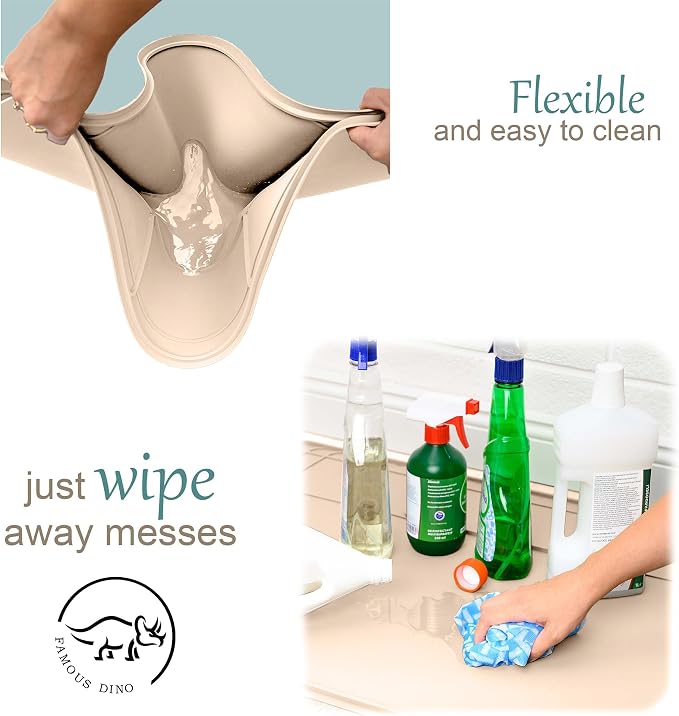The Original Under Sink Mat - Silicone Waterproof mat, Trimmable, Easy to Clean, Kitchen cabinet liner, Under sink protector mats, Drip Tray with Lip (Beige, 31" x 22") or smaller