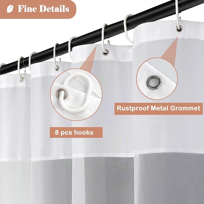 UFRIDAY White Shower Curtain with Light Filtering Window, Stall Size Fabric Shower Curtain Liner, 48 x 72 Inch
