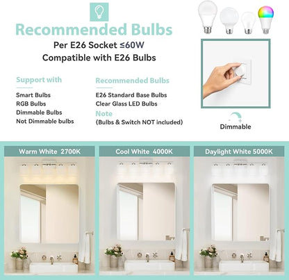 Honesorn 5-Light Bathroom Vanity Light, Anti-Rust Bathroom Light Fixtures | Bathroom Light Over Mirror, Milky White Frosted Shades, Brushed Nickel, E26 Socket(Bulbs Not Included)