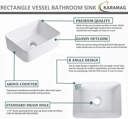 White Vessel Sink Rectangle 16"x12" Bathroom Sink Rectangular Modern Above Counter 16 Inch Small Bathroom Sinks White Porcelain Ceramic Vessel Vanity Sinks Art Basin