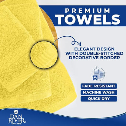 DAN River 8 Piece Luxury Bath Towels for Bathroom, Towel Set, Yellow | 2 Bath towels, 2 Hand towels, and 4 Wash Cloths, 600 GSM 100% Ring Spun Cotton, Highly Absorbent, Gym, Hotel, guest, and Spa