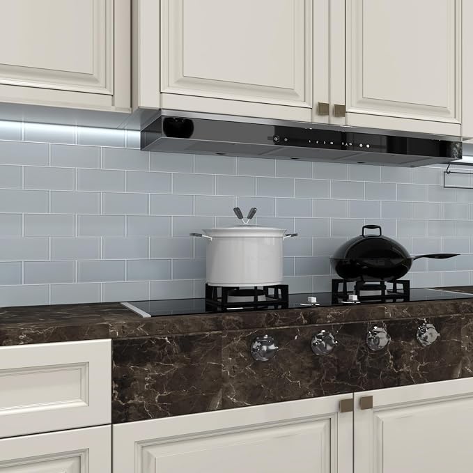 Ice Blue Glass Subway Tile, Light Blue Glass for Bathroom Kitchen Shower Backsplash Wall, 3 x 6 Inches, 4 Sq.Ft.