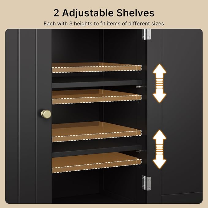 Gizoon Small Bathroom Storage Cabinet, Freestanding Organizer, Black | 40" H Floor Pantry Cabinet with Doors, Adjustable Shelves, for Dining Room, Kitchen, Living Room, Hallway
