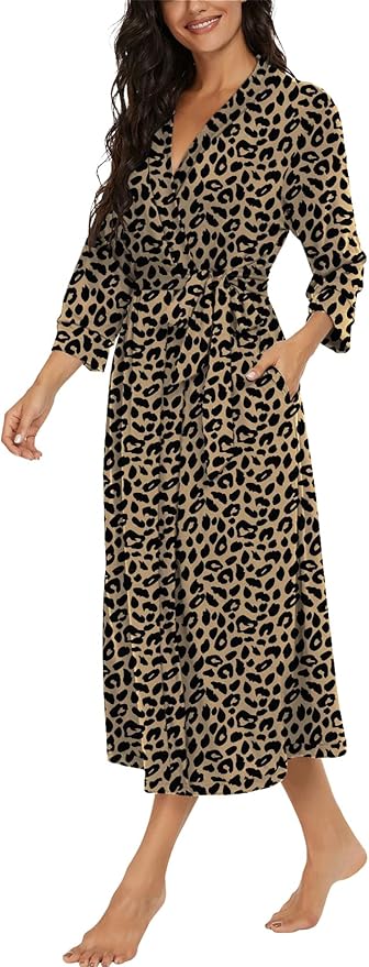 VINTATRE Women Kimono Robes Long Knit Bathrobe Lightweight Soft Knit Sleepwear V-neck Casual Ladies Loungewear