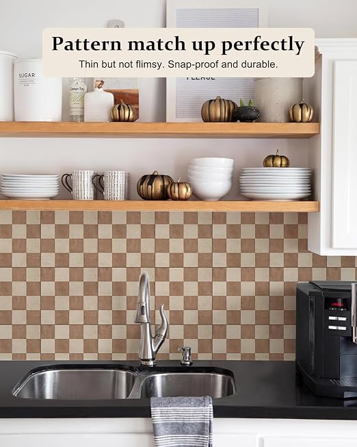 Peel and Stick Floor Tile, Checkered Vinyl Flooring Waterproof, Snap-proof DIY Flooring Tiles for Bathroom, Kitchen, Fireplace, Wall, Backsplash, No residue, 20 Tiles-7.87" Thin Ver, Terracotta