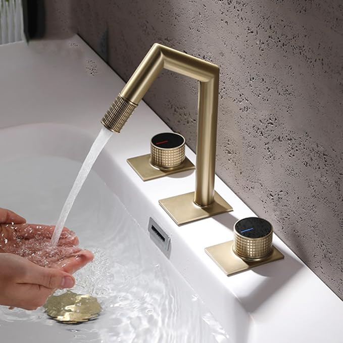 3 Hole Basin Mixer Faucet Brushed Gold 3 Hole Bathroom Faucets Brass-Brushed Gold