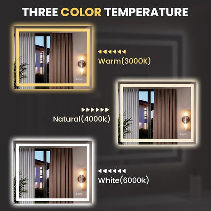 LOAAO 39.4"x31.5" LED Bathroom Mirror with Lights, UL Listed | Anti-Fog, Dimmable, 3 Color Temperature, Backlit + Front Lit, Memory Function, Tempered Glass