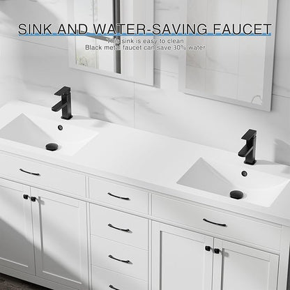 LUCKWIND 72" Bathroom Vanity and Sink Combo, Painted Modern Bathroom Storage Cabinet with Double Large Sink, Four Doors and Three Drawers, Include Faucet, Without Mirror, White