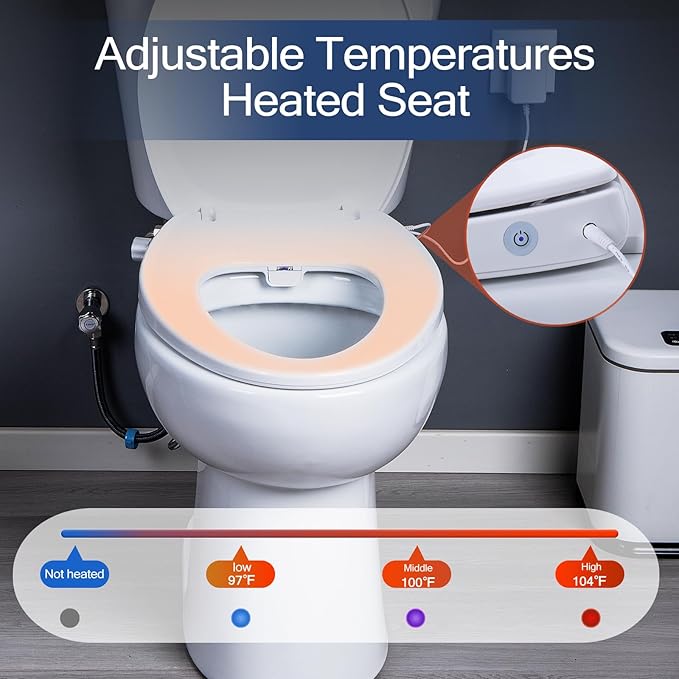 Bidet Toilet Seat Elongated, Heated Toilet Seat, Rear and Feminine Washing, Electric, Slow Close Lid, Night Light, Ambient Water Temperature, White