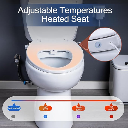 Bidet Toilet Seat Elongated, Heated Toilet Seat, Rear and Feminine Washing, Electric, Slow Close Lid, Night Light, Ambient Water Temperature, White