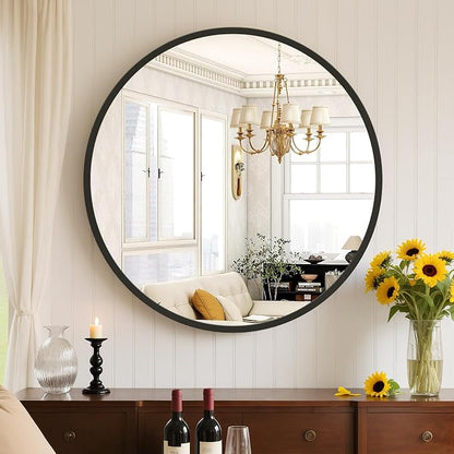 Sweetcrispy 20 Inch Round Wall Mirror, Bathroom Mirror for Over Sink | Tempered Glass, Anti-Fog & Waterproof Round Mirrors for Bathroom, Entryway, Bedroom, Shatterproof Design, Black