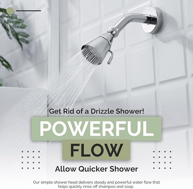 Angle Simple Shower Head High Pressure, Brass Shower Sprayer, G 1/2, Chrome | High Flow Rinsing, Swivel Joint to Change Position, Adjustable Lever for Gentle Stream, Ideal for Bathroom or Outdoor
