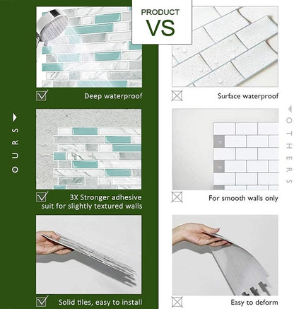 STICKGOO Peel and Stick Tile Backsplash for Kitchen, 12”×12”Stick on Backsplash, Self Adhesive Tile for Kitchen Backsplash and Bathroom(10 Sheets, Thicker Design)