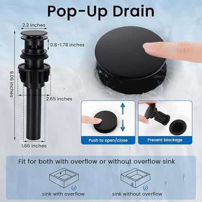 Bathroom Faucet 3 Hole, 8 Inch Widespread 2 Handle Pull Down Bathroom Sink Faucets with Pop Up Drain and 360° Swivel Spout,Matte Black