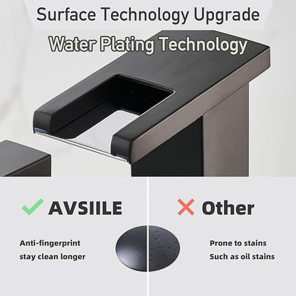 LED Bathroom Faucet 3 Hole, Matte Black Waterfall Bathroom Faucets, 8 Inch Widespread Modern Bathroom Sink Faucet & Parts, Wide Spread Touch On Three Hole 2 Handle Bathroom Vanity Faucet