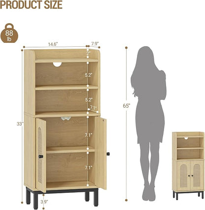 Hzuaneri Bathroom Storage Cabinet, Small Floor Cabinet with 2 Door | Toilet Paper Cabinets, Bathroom Organizer with Adjustable Shelf,for Small Spaces,Rattan Yellow,Arch Door,7.1" Dx14.6 Wx32.7 H