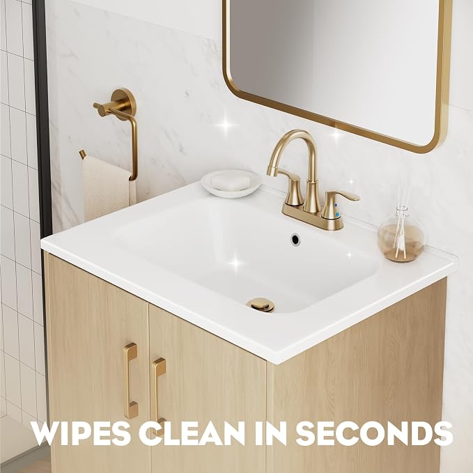 24 Inch Oak Floating Bathroom Vanity, Pre-Assembled Wall-Mounted Cabinet with 2 Soft-Close Doors & 3 Hole Ceramic Sink, No Faucet,BV08-24-OAK
