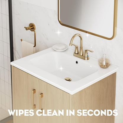 24 Inch Oak Floating Bathroom Vanity, Pre-Assembled Wall-Mounted Cabinet with 2 Soft-Close Doors & 3 Hole Ceramic Sink, No Faucet,BV08-24-OAK