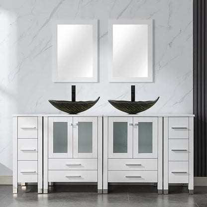 LUCKWIND 72" Bathroom Vanity Sink Combo, Double 24" Main Cabniets with Two 12.6" Side Cabinets, Painted Bathroom Storage Cabinet, Including Leaf Shaped Sinks, Faucets Without Mirror, White