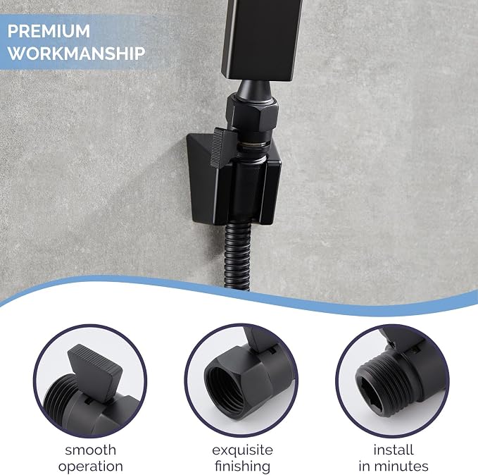 Angle Simple Shower Valve, Water Flow Control Shut Off Valve, Matte Black | Robust Brass Water Restrictor G 1/2, Pressure Reducer for Handheld Shower Head or Bidet Sprayer