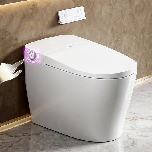 Smart Toilet with Built-in Tank and Pump - Bidet Toilet Combo with Side Knob Control, Heated Seat, Instant Warm Water Wash, Warm Air Dryer, 1.06 GPF One-Piece Toilet for Low Water Pressure