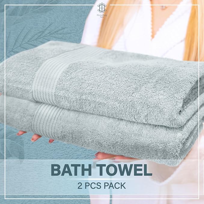 Luxe 2-Piece Bath Towel Set – Large Soft Cotton Towels, Absorbent, Durable & Skin-Friendly, Machine Washable, 27 x 54 in (Ice Blue)