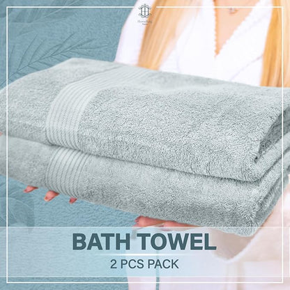 Luxe 2-Piece Bath Towel Set – Large Soft Cotton Towels, Absorbent, Durable & Skin-Friendly, Machine Washable, 27 x 54 in (Ice Blue)