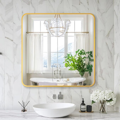 Bathroom Vanity Mirror, Gold Framed Mirror for Over Sink, 30x30 | HD glass, distortion-free for makeup and grooming, Sturdy frame, all mounting hardware, hangs horizontal or vertical
