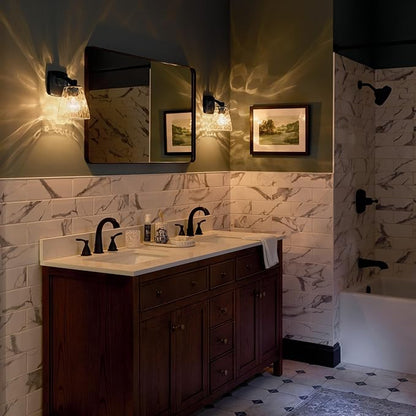 Kichler Marant 5" 1-Light Wall Sconce with Clear Water Glass in Black, for Bathroom, Powder Room, Hallways, (5" W x 9.5" H), 55214BKWTR