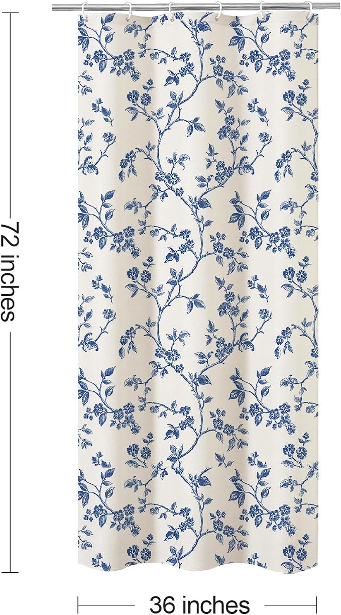 MitoVilla Small Stall Shower Curtain Set 36 x 72, Narrow Half Cotton Floral Cottagecore Spring Shower Curtains for Bathroom, Modern Farmhouse Country Plant Leaves Bathroom Décor