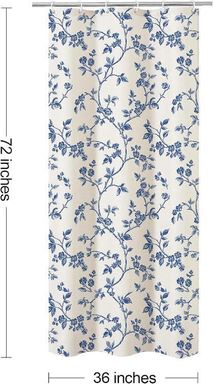 MitoVilla Small Stall Shower Curtain Set 36 x 72, Narrow Half Cotton Floral Cottagecore Spring Shower Curtains for Bathroom, Modern Farmhouse Country Plant Leaves Bathroom Décor