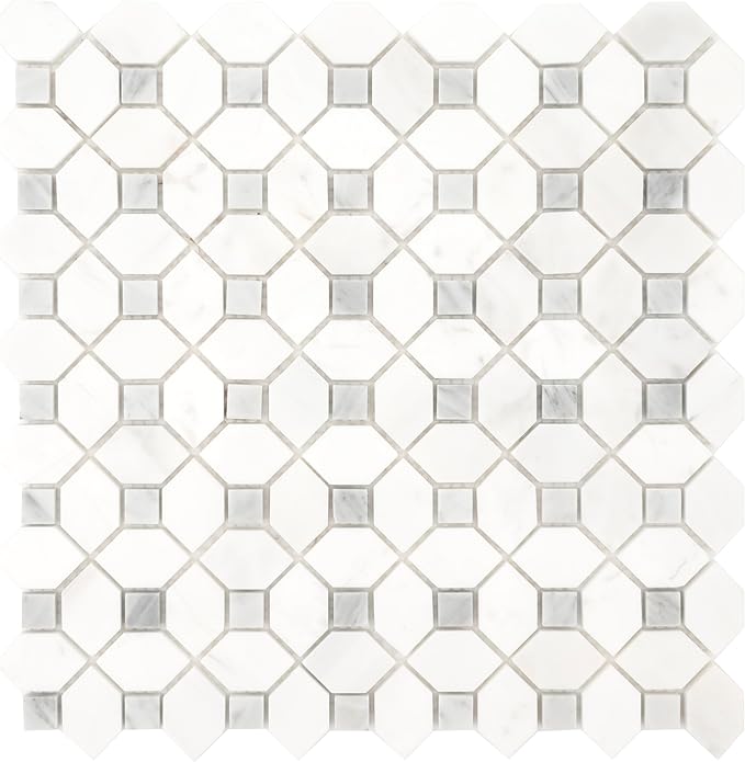MSI Bianco Dolomite Dotty Polished Marble Mesh-Mounted Mosaic Tile for Kitchen Backsplash, Bathroom Wall, Accent Wall, and Shower