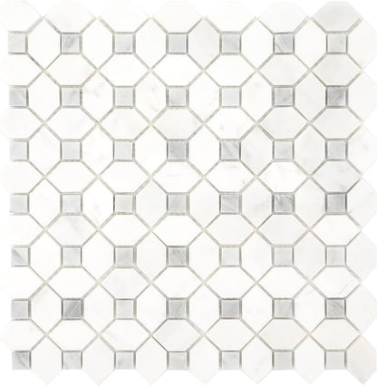 MSI Bianco Dolomite Dotty Polished Marble Mesh-Mounted Mosaic Tile for Kitchen Backsplash, Bathroom Wall, Accent Wall, and Shower