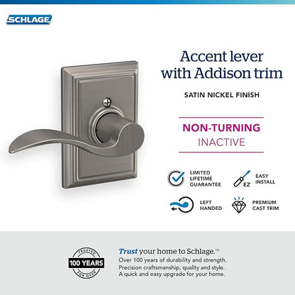 SCHLAGE Accent Lever with Addison Trim Non-Turning Lock in Satin Nickel - Left Handed - F170 ACC 619 ADDLH - 568374