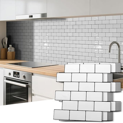 Art3d Subway Peel and Stick Backsplash, 10-Sheet, White with Black Grout