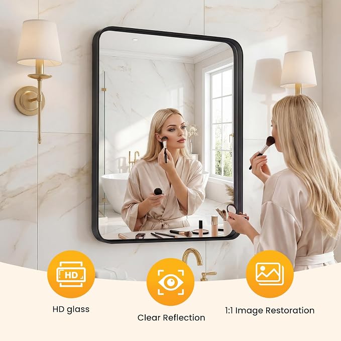 OLIXIS Bathroom Mirror 24x36 Inch, Wall Mount Vanity Mirrors | Matte Metal Framed Rectangle, Over Sink Modern Home Decor, Living Room Bedroom, Black