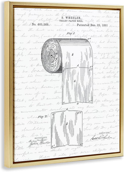 Vintage Patent Bathroom, 16 x 20 Inch Canvas in Floater Frame | Stupell Industries · By Lettered and Lined · Ready to hang · Great for bath and laundry decor · Made in USA