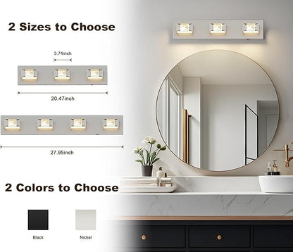 Joossnwell Brushed Nickel Bathroom Vanity Light Crystal 5CCT Dimmable Bathroom Lighting Fixtures Over Mirror (3-Light, 20.47-Inch) Led Modern Bath Lights with 350°Rotatable Head