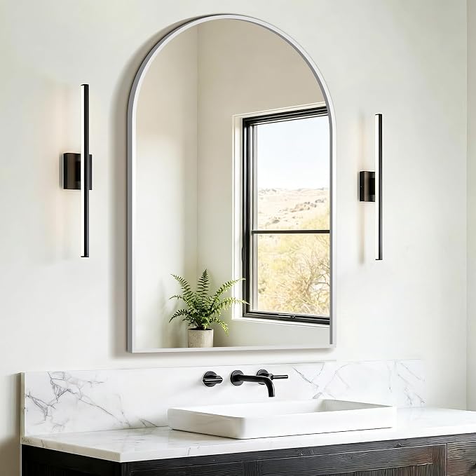 FICTOR 24" x 36" Arched Bathroom Vanity Mirror for Over Sink, Silver | Anti-Rust Metal Framed, HD Tempered Shatter-Proof Glass, Modern Wall Mirror for Entryway, Living Room, Bedroom