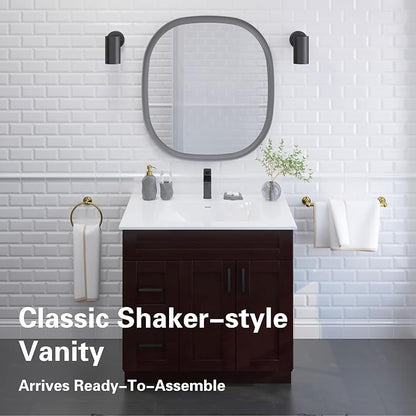 36" Espresso Shaker Bathroom Vanity Base – Ready-to-Assemble Sink Cabinet with Drawers, Freestanding Bathroom Vanity Base Only, No Top or Sink