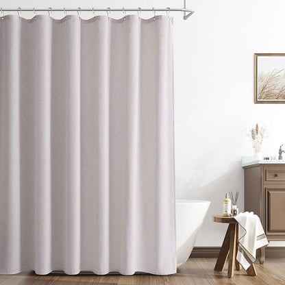 Champagne Linen Shower Curtain, Cloth Textured Fabric Shower Curtain Set with Hooks, Simple Elegant Modern Farmhouse Country Ultra Thick Bath Curtains for Bathroom,Water Repellent,72x72