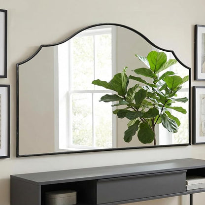 Besdomus Black Scalloped Wall Mirror: 47"x31" Large Wooden Fireplace Mirror | Modern Minimalist Decorative Arched Mirror for Vanity/Dresser/Bedroom/Entryway/Bathroom/Living Room/Dining Room/Over Sink
