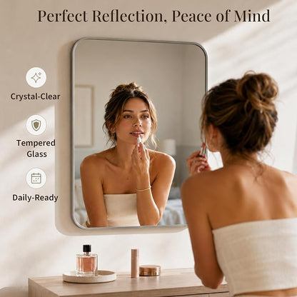 2-Pack 24x30 Inch Brushed Nickel Rounded Rectangle Vanity Mirrors | Double Vanity or Two Bathrooms, Pair or Separate Use, Aluminum Frame, Slim Front Profile, Two-Way Mount