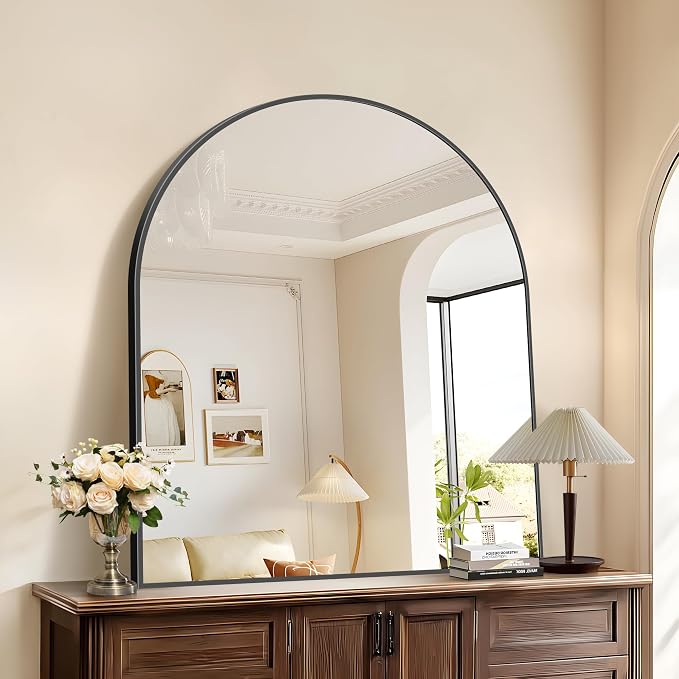 COFENY Black Arch Mirror, 36”x40” Black Mirror for Bathroom, Wide Arched Bathroom Mirror with Metal Frame, Wall Mounted Mirror for Bedroom Living Room Entryway Modern