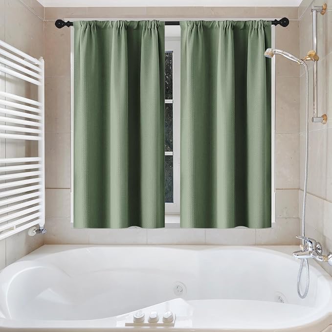 Shower Curtain Set, for Bathroom Decor 72" x 72", Sage Green | Waffle Textured Modern Solid Waffle Textured Cloth Waterproof Matching Window Shower Curtain 36 x 30 Inches