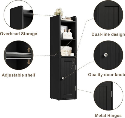 ChooChoo Small Bathroom Storage Cabinet, 7.1“W * 7.9”D Corner Floor Cabinet with Door and Adjustable Shelf, Narrow Toilet Paper Cabinets, Slim Bathroom Organizers for Small Spaces and Bathroom, Black