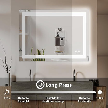 DUMOS 32.1"x40.1" LED Bathroom Mirror, Bathroom Vanity Mirror | Smart Anti-Fog, Front Light and Backlit, 3 Color Temperatures, Dimmable, Memory Function