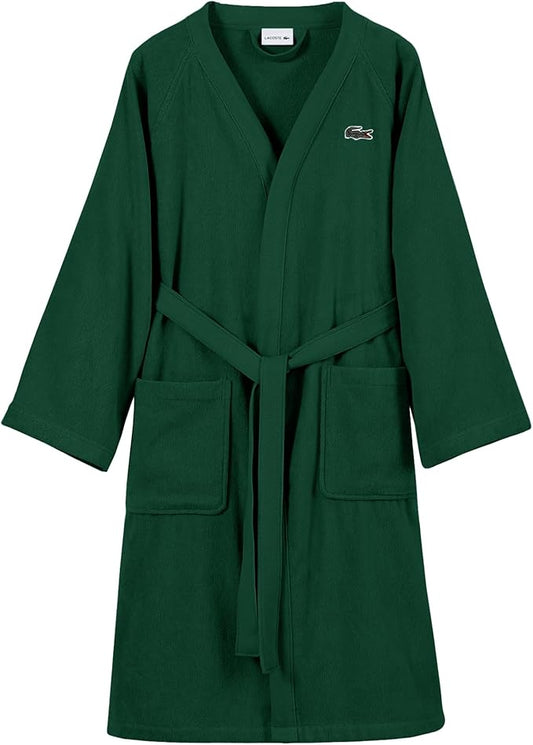 Lacoste Classic Pique Bath Robe, 100% Soft Cotton Terry, Unisex Adult Bathrobe, Absorbent & Quick Drying, One Size Fits Most