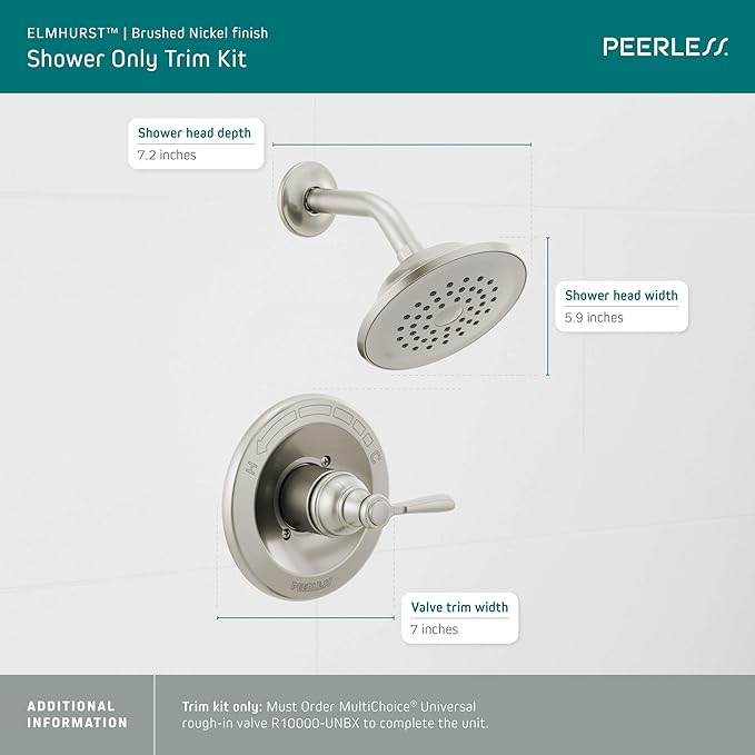 Peerless PTT14265-BN Elmhurst Trim kit Shower Only, Without Tub Spout, Brushed Nickel