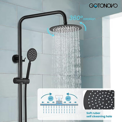 gotonovo Shower faucet Set Matte Black Triple Function with Adjustable Hand Sprayer and Tub Spout SUS 304 Stainless Steel 8 Inch Rainfall Shower Head Bathroom Shower Fixture Wall Mount Complete Set